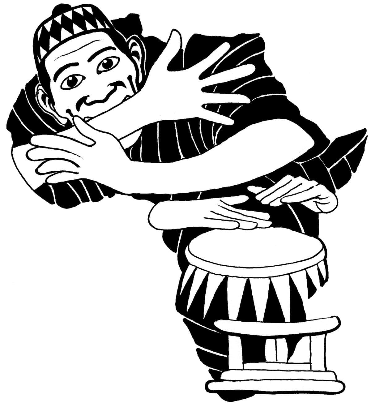 Performer africain avec instruments de percussion traditionnels, art africain, musique africaine.